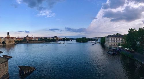 Panoramic view of river against sky in city