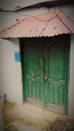 Closed door of house