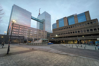 Brussels north business district , view on the railway station and the proximus twin tower