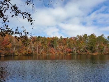 Scenic view of lake against sky during autumn