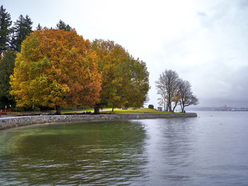 Scenic view of lake against sky during autumn