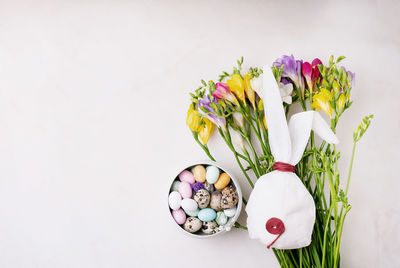 Multi colored flower bouquet against white background