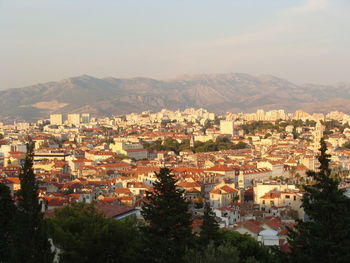 High angle view of townscape against sky