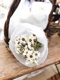 High angle view of white flower on table