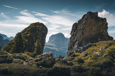 Scenic view of mountains against cloudy sky