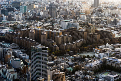 High angle view of buildings in city