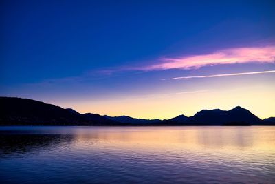 Scenic view of lake against sky during sunset