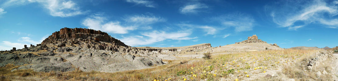 Panoramic view of rock formations against sky