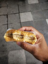 Close-up of hand holding meat