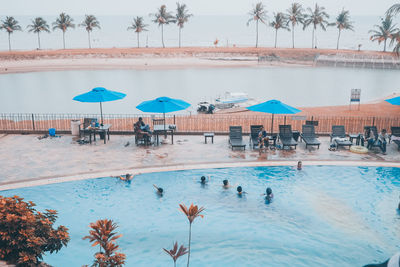 High angle view of people on beach