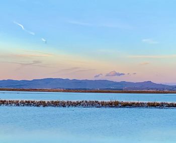 Scenic view of lake against sky during sunset