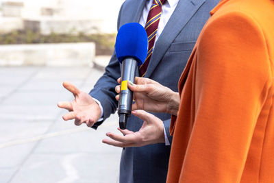 Public relations - pr concept. media interview or press conference.