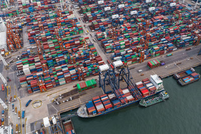 High angle view of commercial dock on pier