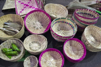 High angle view of various flowers for sale at market stall