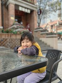 Portrait of boy playing in resort