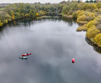 High angle view of boat on lake