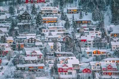 Full frame shot of buildings in city during winter