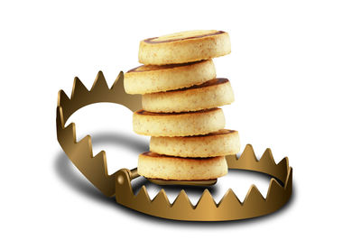 Stack of cookies against white background