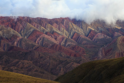 Aerial view of landscape against cloudy sky. touristic place, jujuy, argentina 