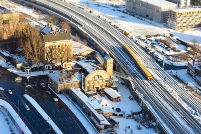 High angle view of cars on road in city