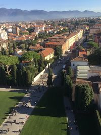 High angle view of buildings in city