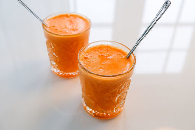 High angle view of drink on table