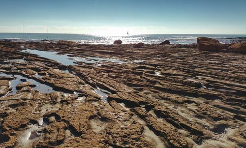 Panoramic view of beach against clear sky