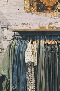 Panoramic shot of clothes hanging at store