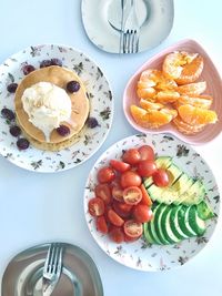 High angle view of breakfast served on table