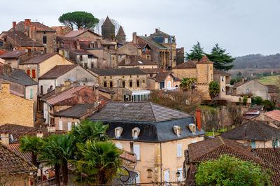 High angle view of buildings in town