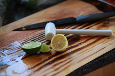 Close-up of fruits on cutting board