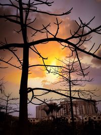 Silhouette of buildings against sky at sunset