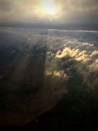 Aerial view of landscape against sky during sunset