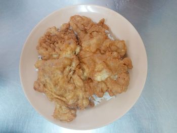 High angle view of breakfast served on table