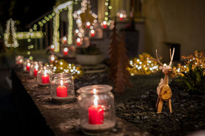Close-up of illuminated lanterns