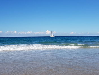 Scenic view of sea against clear blue sky