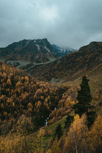 Scenic view of mountains against sky during autumn