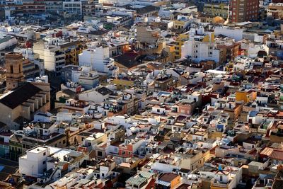 High angle view of buildings in city