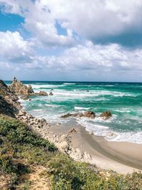 Scenic view of beach against sky