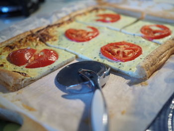 Close-up of pizza on table