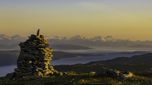 Sculpture of mountain during sunset