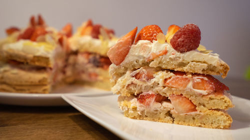 Close-up of dessert in plate on table