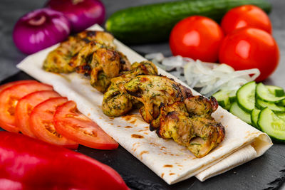 Close-up of food served in plate