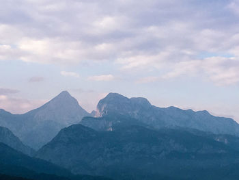 Scenic view of mountains against cloudy sky