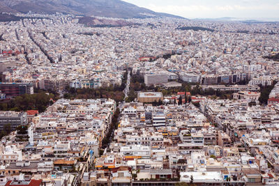 High angle view of buildings in city