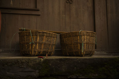 Close-up of wicker basket