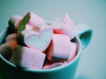 Close-up of multi colored candies in bowl