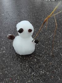 High angle view of toy on snow