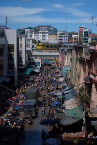 Street market on city montain from viet-nam