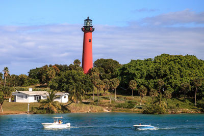 Jupiter inlet lighthouse from across the water in jupiter, florida